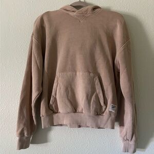 Reebok Natural Dye Beige Hoodie XS Oversized Fleece Pullover Sweatshirt